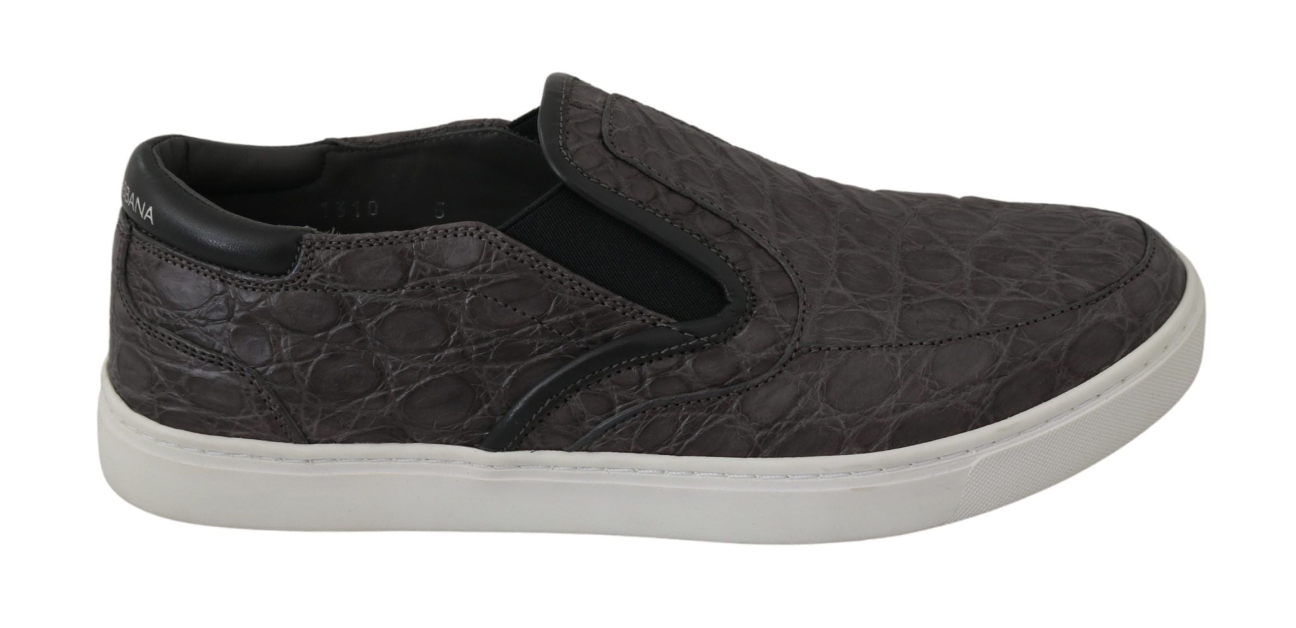 Dolce & Gabbana Gray Leather Flat Caiman Mens Loafers Shoes Dolce & Gabbana