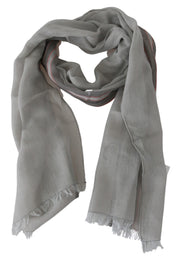 Costume National Gray Fringe Neck Wrap Cotton Scarf
