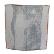 Costume National Gray Orange Silk Floral Foulard Wrap Scarf