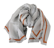 Costume National Gray Orange Silk Floral Foulard Wrap Scarf