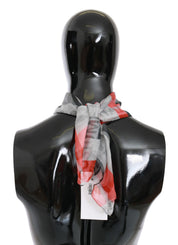 Costume National Red 100% Silk Branded Gray Scarf