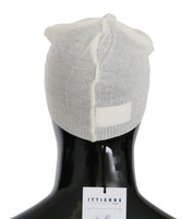 Costume National Beanie White Wool Blend Branded Hat