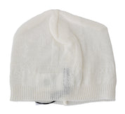 Costume National Beanie White Wool Blend Branded Hat