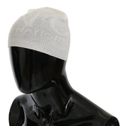Costume National Beanie White Wool Blend Branded Hat