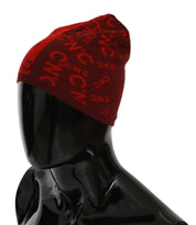 Costume National Red Wool Blend Branded Beanie Hat