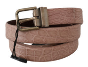 Beige Exotic Skin Gold Buckle Leather Belt