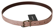Beige Exotic Skin Gold Buckle Leather Belt