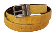 Yellow Exotic Skin Leather Grey Buckle Belt