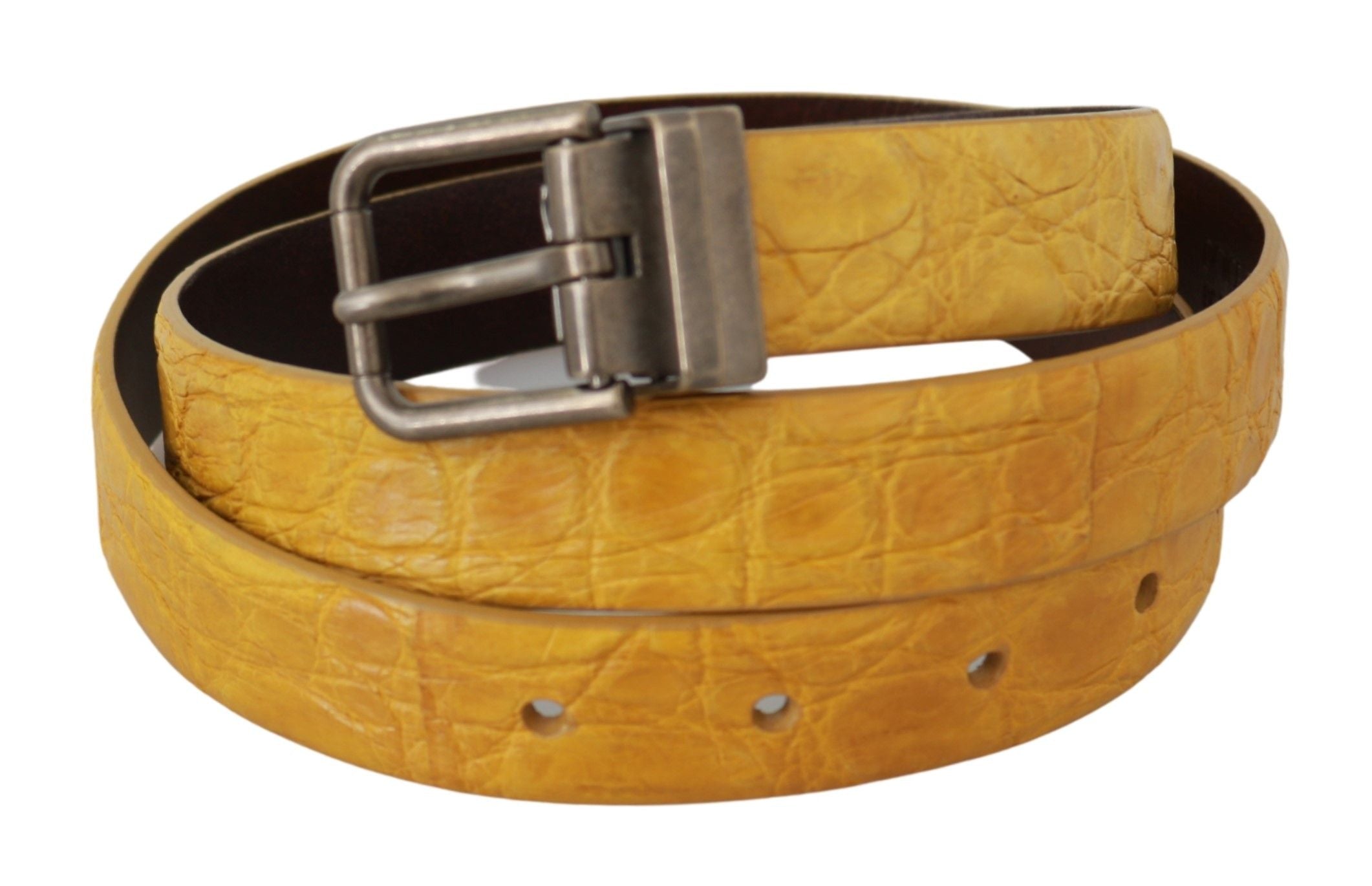 Dolce & Gabbana Yellow Exotic Skin Leather Grey Buckle Belt Dolce & Gabbana