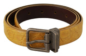 Yellow Exotic Skin Leather Grey Buckle Belt