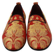 Red Gold Brocade Slippers Loafers Shoes