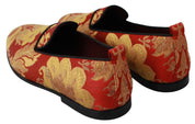 Red Gold Brocade Slippers Loafers Shoes