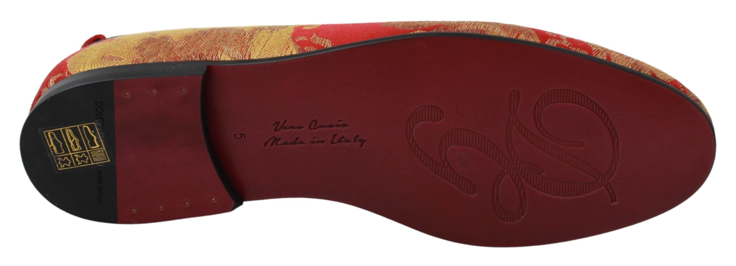 Red Gold Brocade Slippers Loafers Shoes
