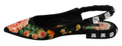 Black Floral Crystal Slingbacks Flats Shoes