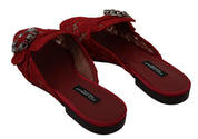 Red Lace Crystal Slide On Flats Shoes