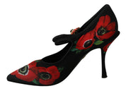 Black Red Floral Mary Janes Pumps Shoes