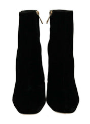 Black Velvet Crystal Square Heels Shoes
