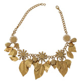 Collana Dolce & Gabbana con pendente a fiore in ottone dorato, cristalli e foglie verdi