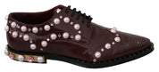 Bordeaux Leather Crystal Pearls Formal Shoes