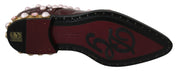 Bordeaux Leather Crystal Pearls Formal Shoes