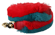 Red Blue Rabbit Fur Leather Shoulder Strap