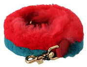 Red Blue Rabbit Fur Leather Shoulder Strap