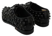 Black Leather Crystals Dress Broque Shoes