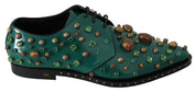 Green Leather Crystal Dress Broque Shoes