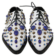 White Leather Crystals Dress Broque Shoes