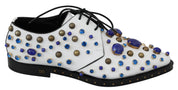 White Leather Crystals Dress Broque Shoes