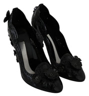 Black Floral Crystal CINDERELLA Heels Shoes