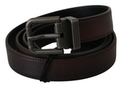 Solid Brown Leather Gray Buckle Belt