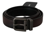 Solid Brown Leather Gray Buckle Belt