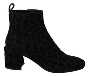 Black Leopard Short Boots Zipper Shoes