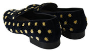 Blue Velvet Crown Slippers Loafers Shoes
