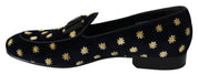 Blue Velvet Crown Slippers Loafers Shoes