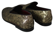 Gold Jacquard Flats Mens Loafers Shoes
