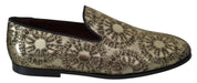 Gold Jacquard Flats Mens Loafers Shoes