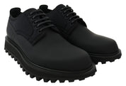 Black Rubberized Calfskin Chunky Derby Vulcano Shoes