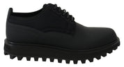 Black Rubberized Calfskin Chunky Derby Vulcano Shoes