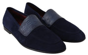 Blue Suede Caiman Loafers Slippers Shoes