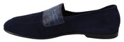 Blue Suede Caiman Loafers Slippers Shoes