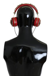 FRENDS Leather Red Floral Crystal Headset Headphones