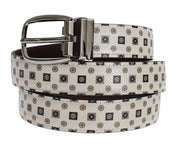 White Silk Bowtie Leather Men Belt Gift Box
