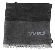 Gray Striped Wool Unisex Neck Wrap Fringes Scarf