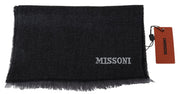 Black Striped Wool Unisex Neck Wrap Scarf