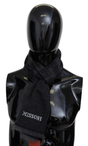 Black Striped Wool Unisex Neck Wrap Scarf