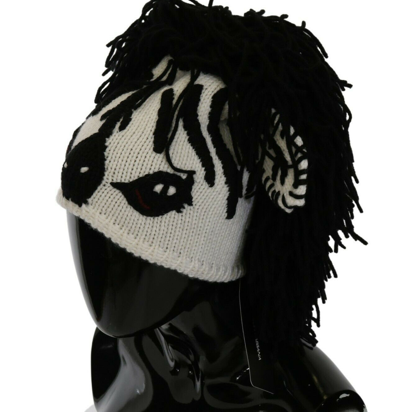 Dolce & Gabbana Black White Knitted Cashmere Animal Design Hat Dolce & Gabbana