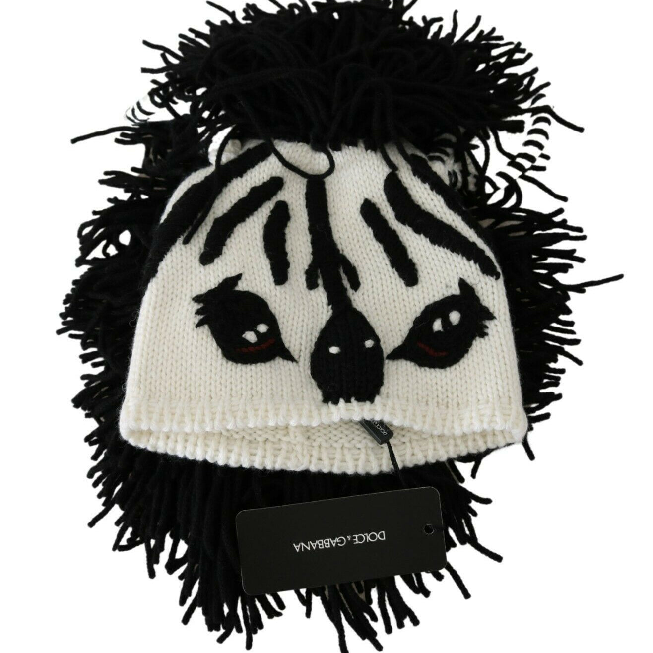 Dolce & Gabbana Black White Knitted Cashmere Animal Design Hat Dolce & Gabbana