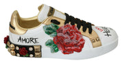 White Roses Sequined Crystal Womens Sneakers Shoes